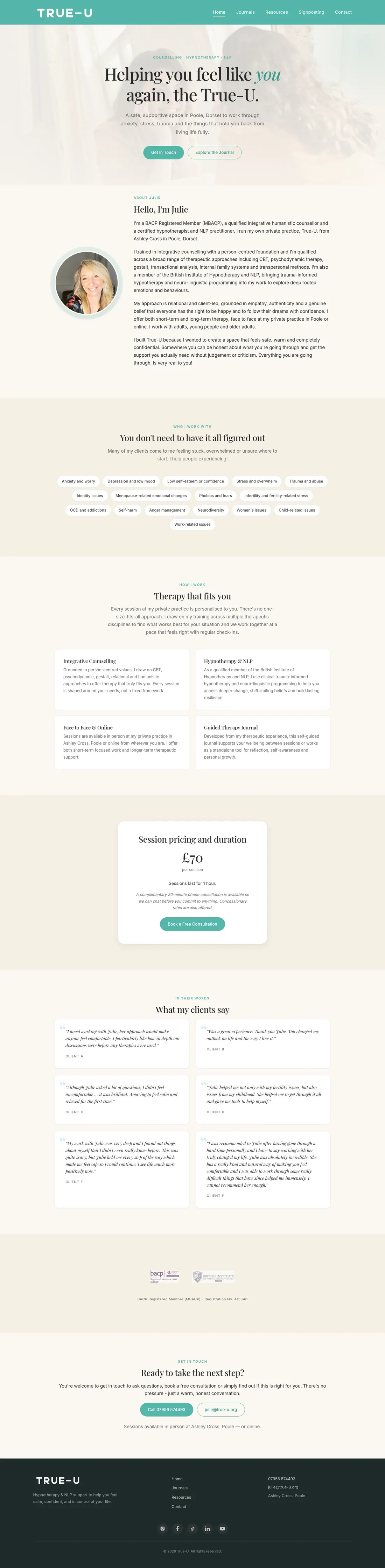 The True-U website, full page